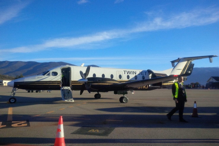 El primer avió, de la companyia Twin Jet, que cobria els vols oferts per Viatges Regina des de o a l'aeroport Andorra-la Seu d'Urgell.