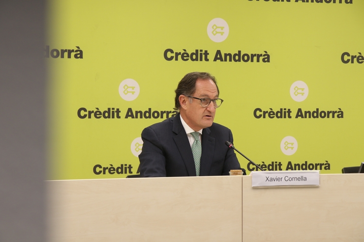 El conseller delegat de Crèdit Andorrà, Xavier Cornella, durant la presentació de la 34a Trobada Empresarial al Pirineu.