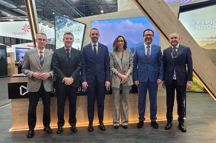 Els representants d'Andorra, encapçalat pel ministre de Turisme i Comerç, Jordi Torres, a la fira Fitur de Madrid.