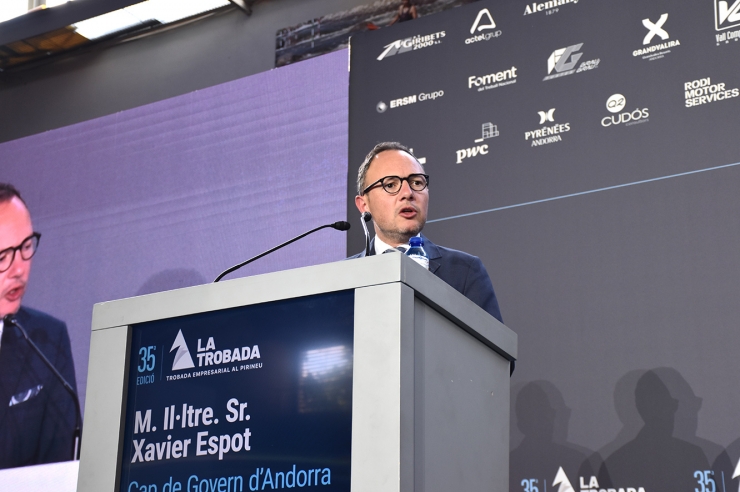 El cap de Govern, Xavier Espot, en el moment de la cloenda de la Trobada Empresarial al Pirineu.