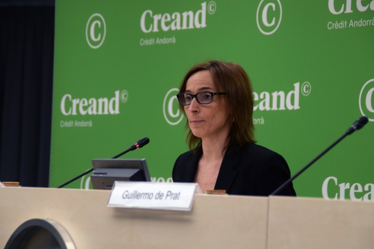 La responsable de Comunicació Corporativa de Creand Crèdit Andorrà, Pepa Gallego, durant la presentació del nou programa IESE Executive Education: 'Les claus per emprendre amb èxit'.