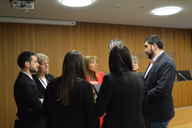 La ministra de Presidència, Economia, Treball i Habitatge, Conxita Marsol, moments abans de la compareixença al davant de la comissió legislativa d'Economia.