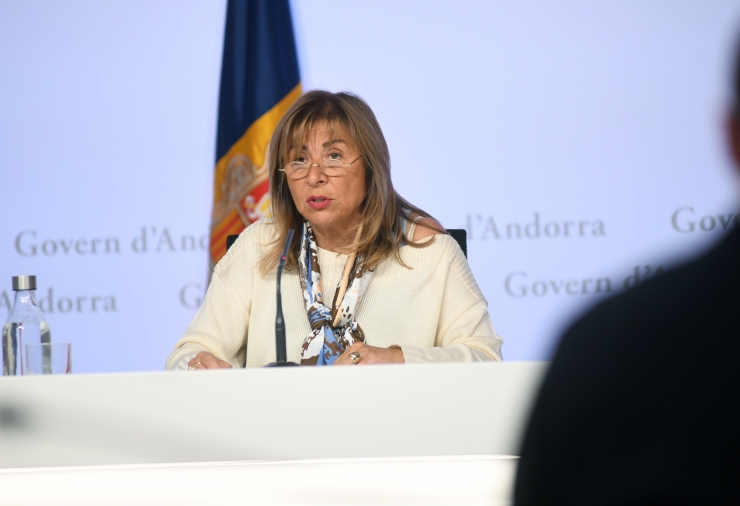 La ministra de Presidència, Economia, Treball i Habitatge, Conxita  Marsol, en la roda de premsa posterior al consell de ministres.